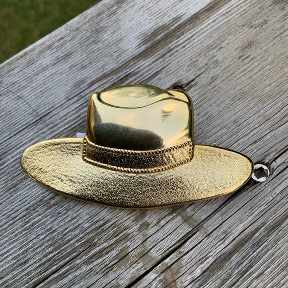 Vintage Western Gold Large Cowboy Hat Southern Brooch Pin Accessory Like New - Picture 2 of 10